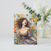 Carte Postale Une Femme Joyeuse Avec Pepperoni Pizza (Debout devant)