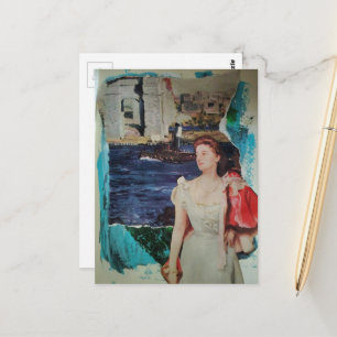 Carte Postale Une femme le long de la rivière Collage de médias