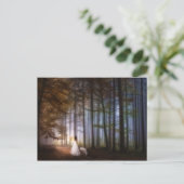 Carte Postale Une femme marche avec un loup à travers une forêt (Debout devant)