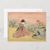 Carte Postale Une femme qui ramasse des chrysanthèmes (Devant / Derrière)