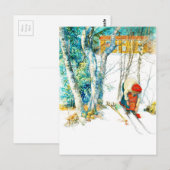 Carte Postale Une femme se met sur son skis (Devant / Derrière)