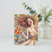 Carte Postale Une Femme Très Heureuse Avec Pizza (Debout devant)