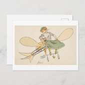 Carte Postale Une femme Vintage dans un avion (Devant / Derrière)