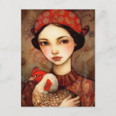 Carte Postale Une fille avec son art AI de poulet de compagnie (Devant)