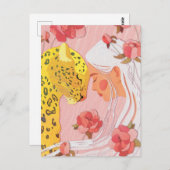 Carte Postale une fille avec un léopard (Devant / Derrière)