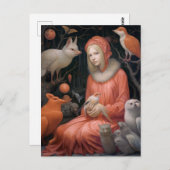 Carte Postale Une fille avec une faune bizarre et farfelue (Devant / Derrière)