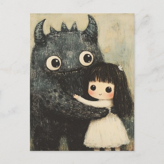 Carte Postale Une fille et son ami monstre (Devant)