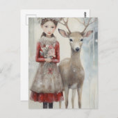 Carte Postale Une fille et un cerf Médias mixtes (Devant / Derrière)