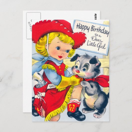 Carte Postale Une fille et un chiot anniversaire (Devant / Derrière)