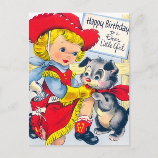 Carte Postale Une fille et un chiot anniversaire (Devant)