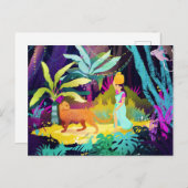 Carte Postale Une fille et un léopard dans la forêt tropicale (Devant / Derrière)
