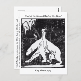 Carte Postale Une fille et un ours Vintage illustration de conte