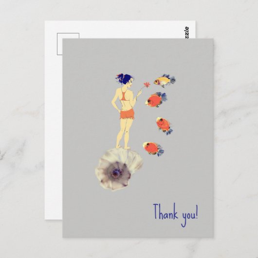 Carte Postale Une fille et un poisson (Devant / Derrière)