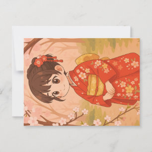 Carte Postale Une fille japonaise mignonne dans un jardin de cer