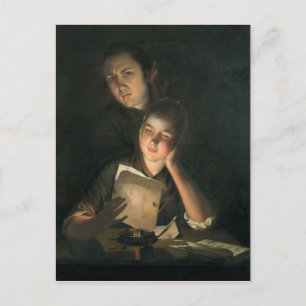 Carte Postale Une fille lisant une lettre de Candlelight