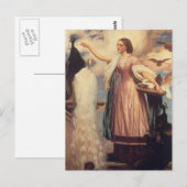 Carte Postale Une fille qui nourrit des paons (Devant / Derrière)