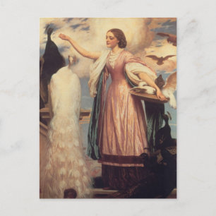 Carte Postale Une fille qui nourrit des paons