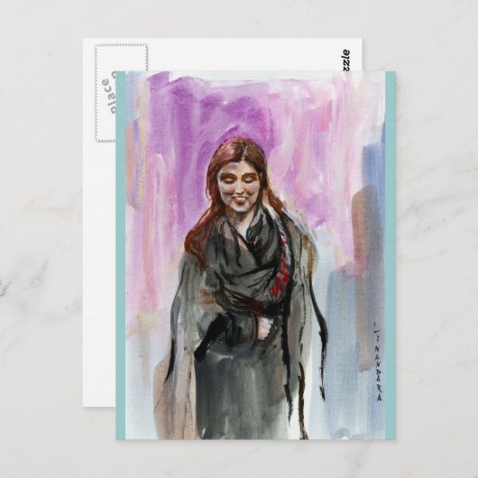 Carte Postale Une fille souriante en noir (Devant / Derrière)