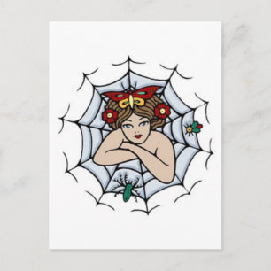 Carte Postale Une fille vintage dans une araignée Web tatouage a