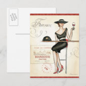 Carte Postale Une Française Boire Du Vin Rouge (Devant / Derrière)