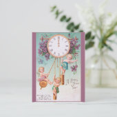 Carte Postale UNE HEUREUSE NOUVELLE ANNÉE de chérubins & horloge (Debout devant)