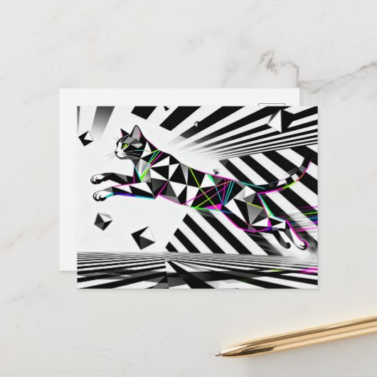 Carte Postale Une illusion d'optique de chat noir et blanc (Devant/Arrière en situation)