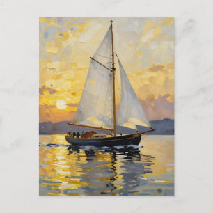 Carte Postale Une illustration d'un voilier au coucher du soleil