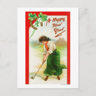 Carte Postale Une Irlandaise sur le point de frapper le Golfball