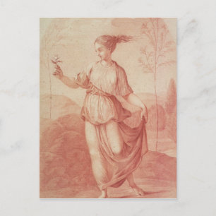 Carte Postale Une jeune femme qui marche pieds nus dans un paysa