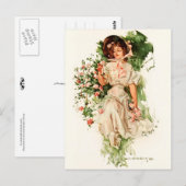 Carte Postale Une jeune fille qui ramasse des Roses (Devant / Derrière)