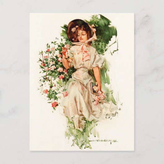Carte Postale Une jeune fille qui ramasse des Roses (Devant)