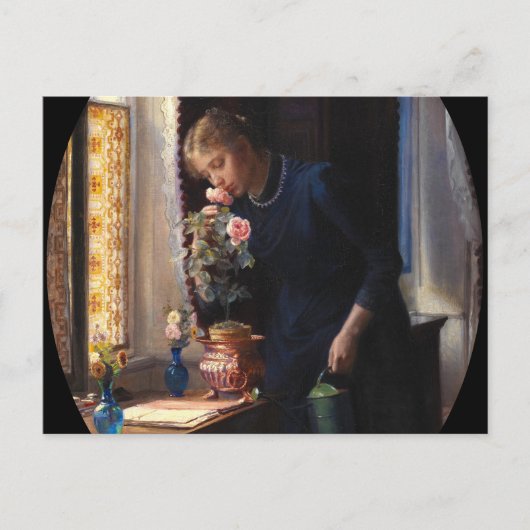 Carte Postale Une jeune fille sentant une rose par Carl Bloch (Devant)