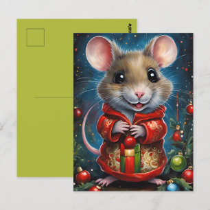 Carte Postale Une jolie souris fêtant noël