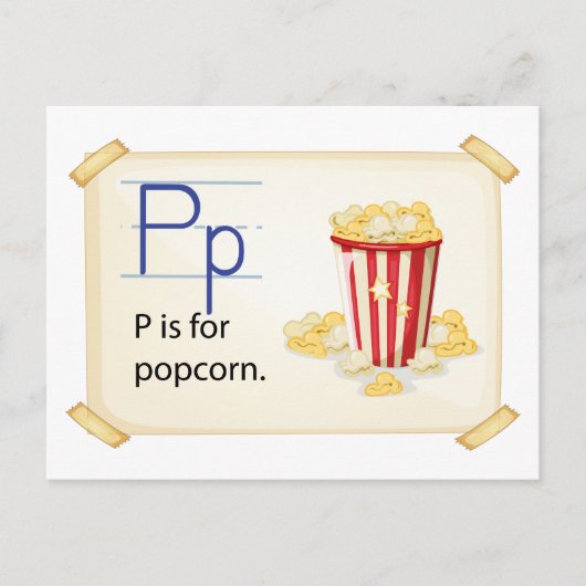 Carte Postale Une lettre P pour le pop-corn (Devant)