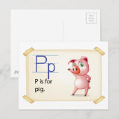 Carte Postale Une lettre P pour le porc (Devant / Derrière)