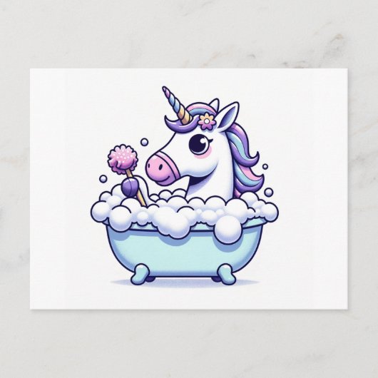 Carte Postale Une licorne adorable dans une baignoire (Devant)