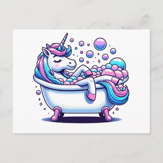 Carte Postale Une licorne adorable dans une baignoire (Devant)