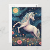 Carte Postale Une licorne dans la nuit étoilée (Devant / Derrière)