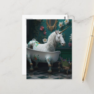 Carte Postale Une licorne générée par l'IA dans une baignoire
