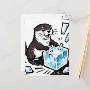 Carte Postale Une loutre adorable brisant un bloc de glace 