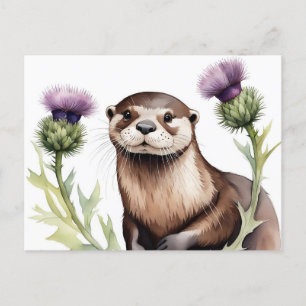 Carte Postale Une loutre avec un chardon