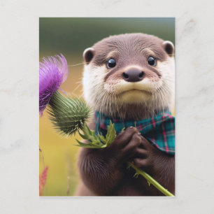 Carte Postale Une loutre avec un chardon