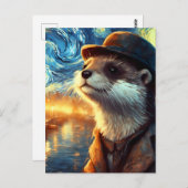 Carte Postale Une loutre dans La Nuit étoilée (Devant / Derrière)