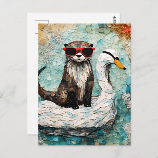 Carte Postale Une loutre en vacances sur un cygne flottant (Devant / Derrière)