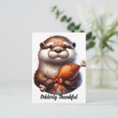 Carte Postale Une loutre mignonne avec la dinde de Thanksgiving  (Debout devant)