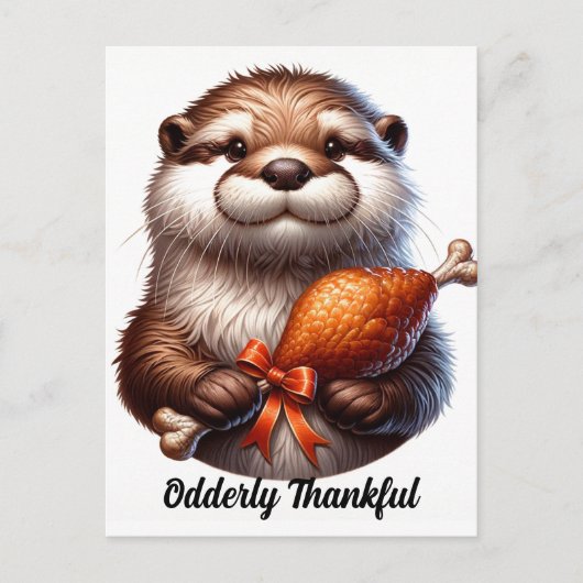 Carte Postale Une loutre mignonne avec la dinde de Thanksgiving  (Devant)