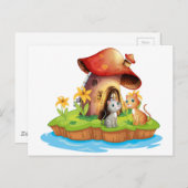 Carte Postale Une maison de champignons avec deux chats (Devant / Derrière)