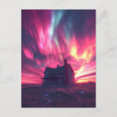 Carte Postale Une maison unique avec le ciel rose du nord (Devant)
