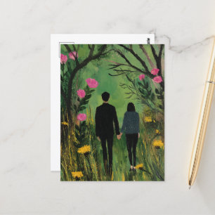 Carte Postale Une marche en couple dans les bois et les fleurs