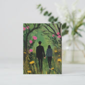 Carte Postale Une marche en couple dans les bois et les fleurs (Debout devant)